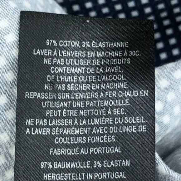 Ted Baker Shirt Mens M Navy Geometric Short Sleeve Button Up Cotton Stretch - Picture 14 of 15